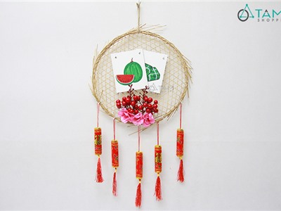 Vòng hoa treo cửa Tết Handmade 5 pháo ĐK 28cm T-VTC-13